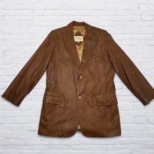 Remy Leather Blazer Jacket Mens 40 Brown Made USA Two Button Sport Coat Classic